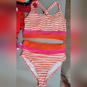 Dokotoo Striped Orange and Pink Bikini Set Womens Size Large
